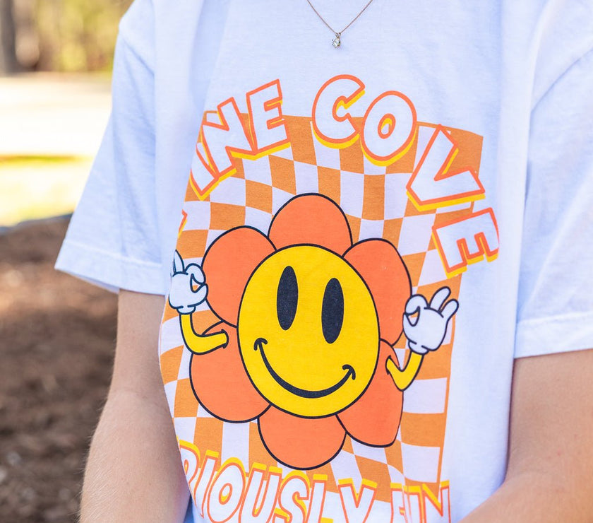Adult Checkerboard Flower Tee - Pine Cove Web Store