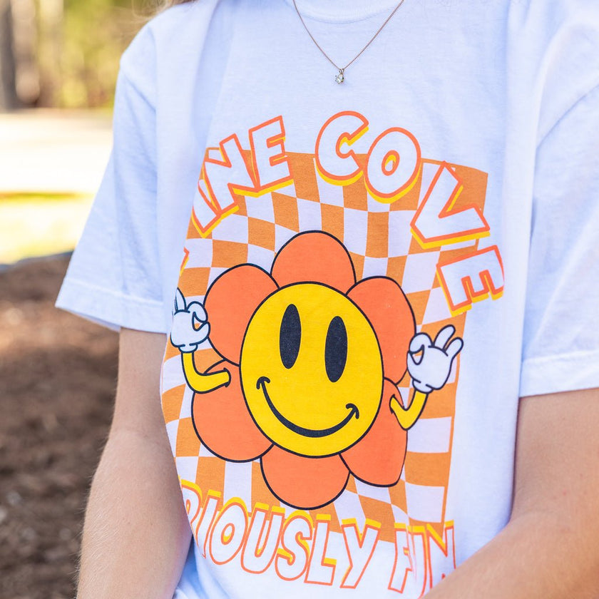 Adult Checkerboard Flower Tee - Pine Cove Web Store
