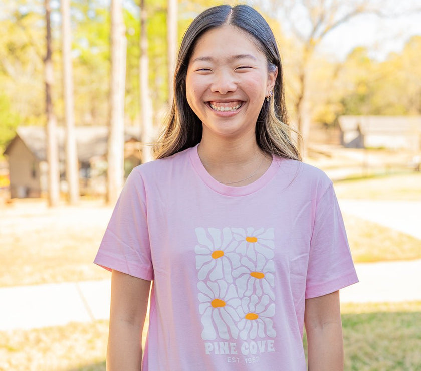 Adult Pink Daisy Tee - Pine Cove Web Store