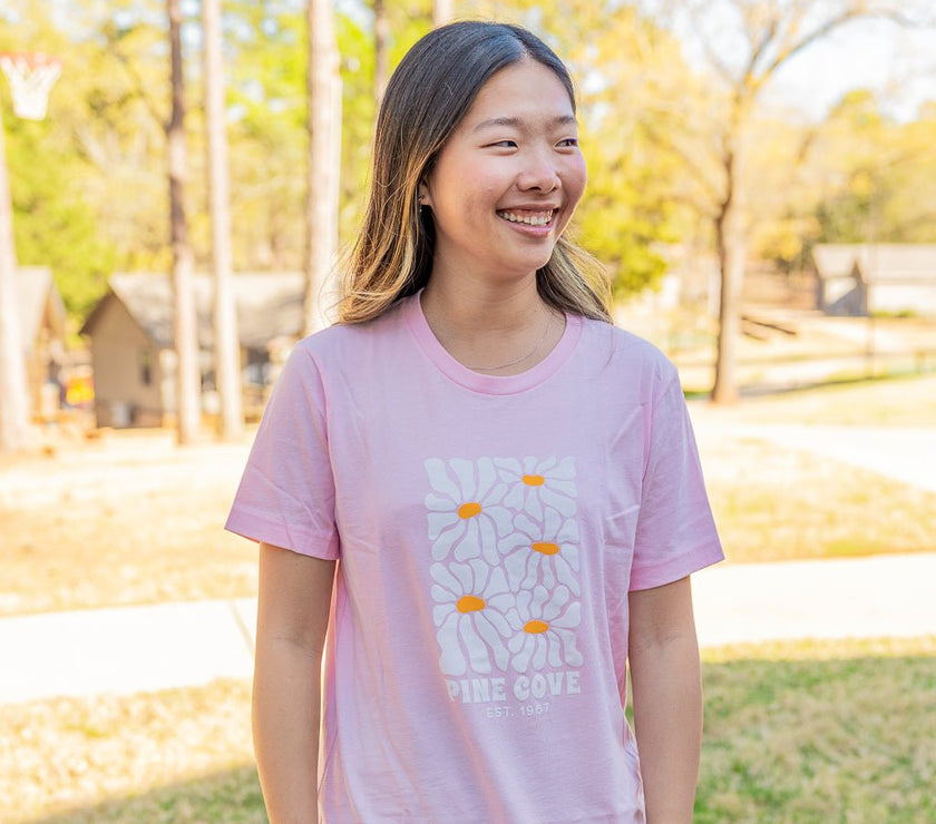 Adult Pink Daisy Tee - Pine Cove Web Store