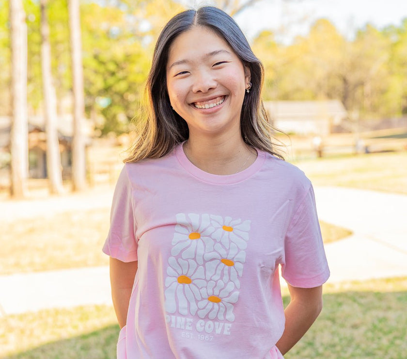 Adult Pink Daisy Tee - Pine Cove Web Store