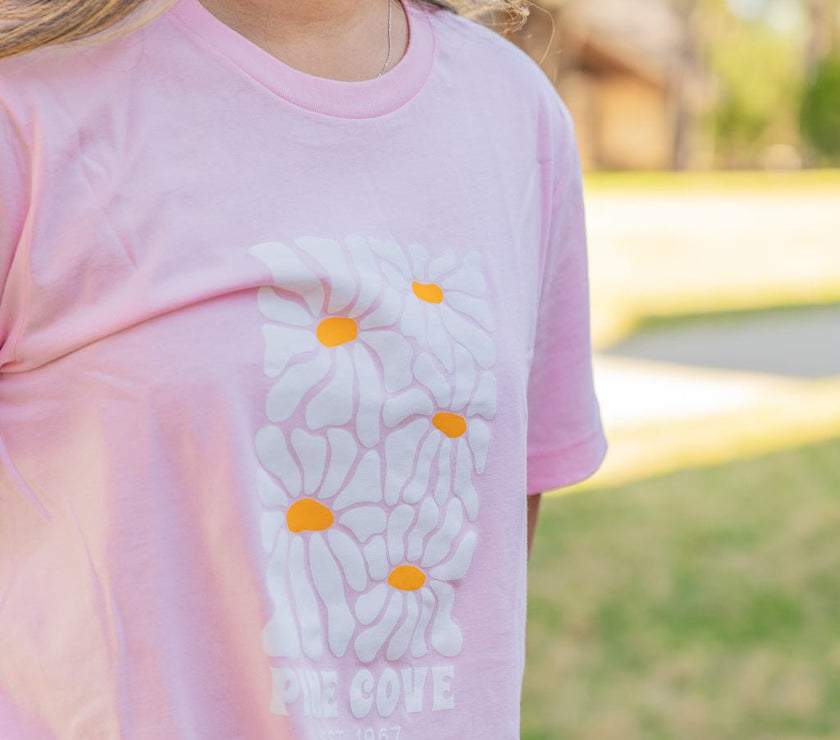 Adult Pink Daisy Tee - Pine Cove Web Store